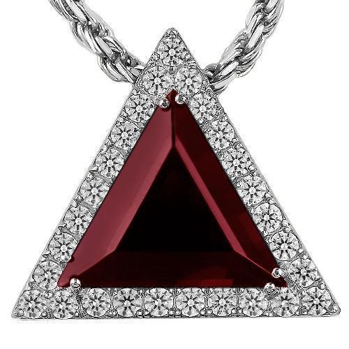 Triangular Sterling Silver Yellow Gold Plated Semi-Precious Crystal Ruby Pendant 13.00 Ctw