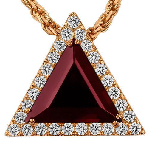 Triangular Sterling Silver Yellow Gold Plated Semi-Precious Crystal Ruby Pendant 13.00 Ctw