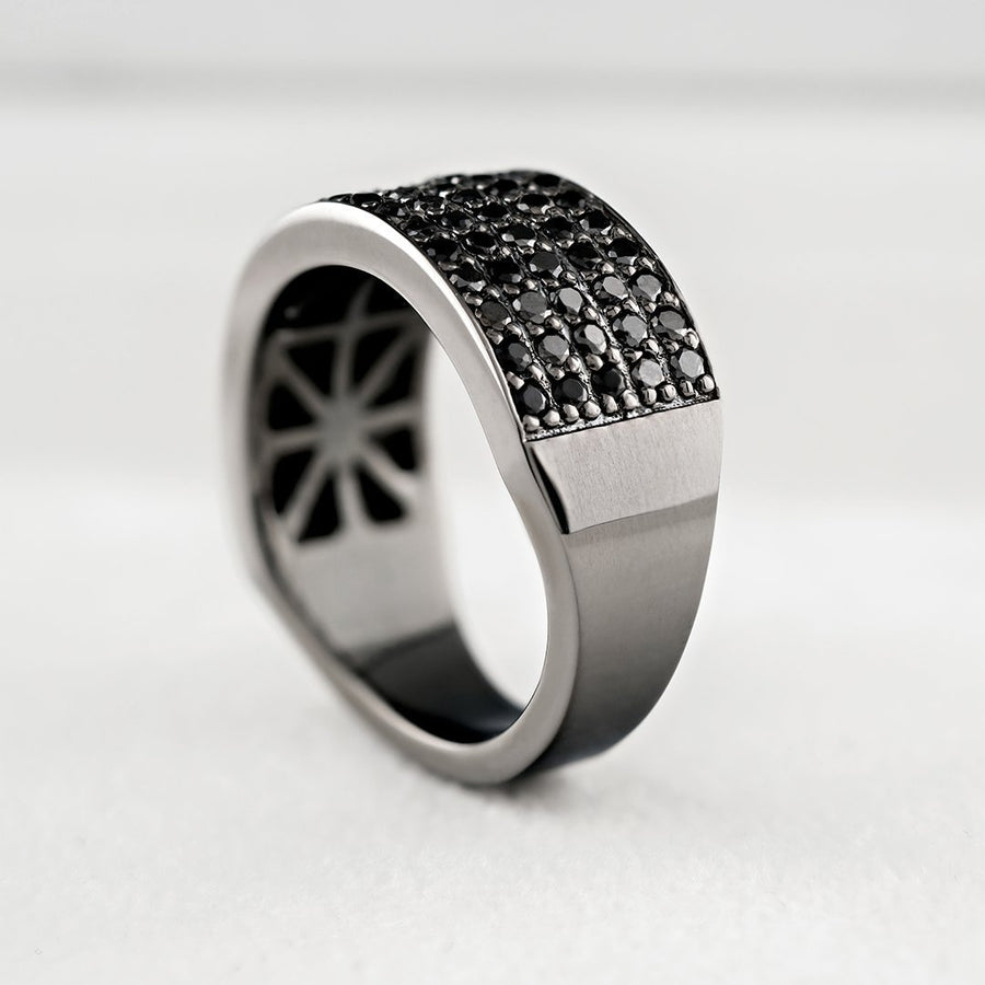10K Solid Gold Black Rhodium Mens Black Diamond Wedding Ring Band 2.68 Ctw