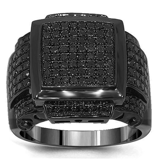 10K Solid Gold PVD Plated Mens Black Diamond Ring 2.53 Ctw