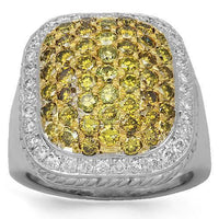 Thumbnail for 10K Solid White Gold Mens Diamond Ring with Yellow Diamonds 3.75 Ctw