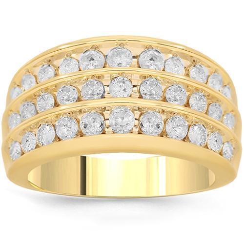 Mens Diamond Ring | 1/5ct 9-Diamond Stylish Mens Ring in 10k Yellow Gold