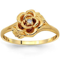 Thumbnail for 10K Solid Yellow Gold Womens Diamond Flower Ring 0.05 Ctw