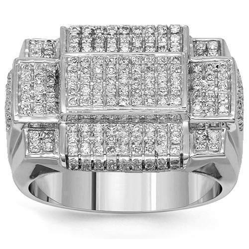 10K White Solid Gold Mens Diamond Ring 0.65 Ctw