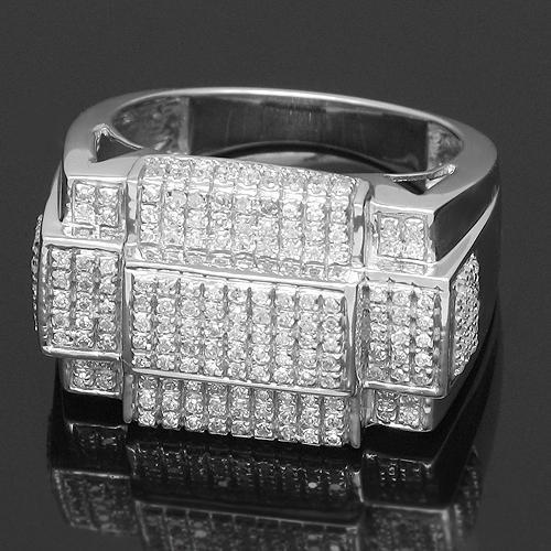 10K White Solid Gold Mens Diamond Ring 0.65 Ctw
