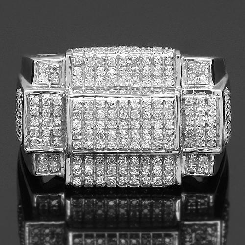 10K White Solid Gold Mens Diamond Ring 0.65 Ctw