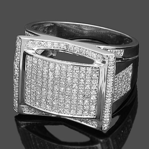 10K White Solid Gold Mens Diamond Ring 0.72 Ctw