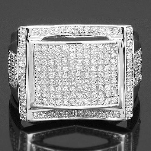 10K White Solid Gold Mens Diamond Ring 0.72 Ctw