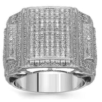 Thumbnail for 10K White Solid Gold Mens Diamond Ring 0.94 Ctw