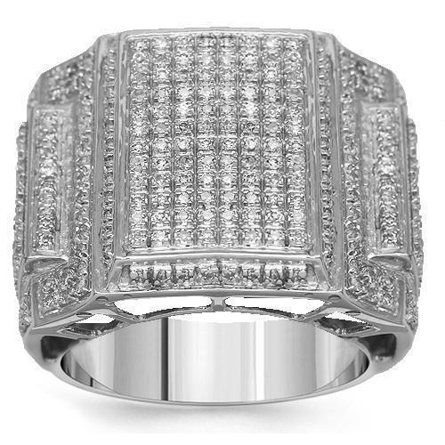 10K White Solid Gold Mens Diamond Ring 0.94 Ctw