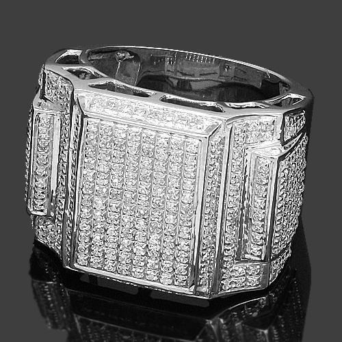 10K White Solid Gold Mens Diamond Ring 0.94 Ctw