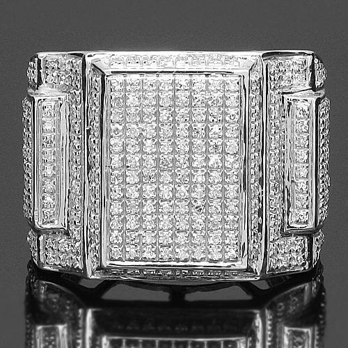 10K White Solid Gold Mens Diamond Ring 0.94 Ctw