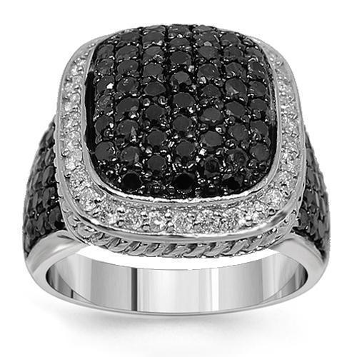 10K White Solid Gold Mens Diamond Ring with Black Diamonds 6.50 Ctw