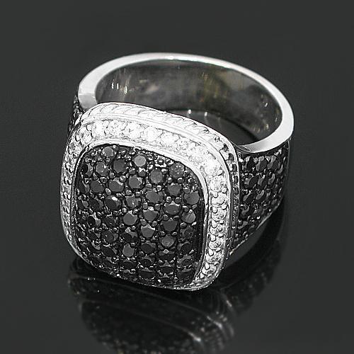 10K White Solid Gold Mens Diamond Ring with Black Diamonds 6.50 Ctw