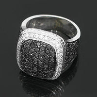 Thumbnail for 10K White Solid Gold Mens Diamond Ring with Black Diamonds 6.50 Ctw