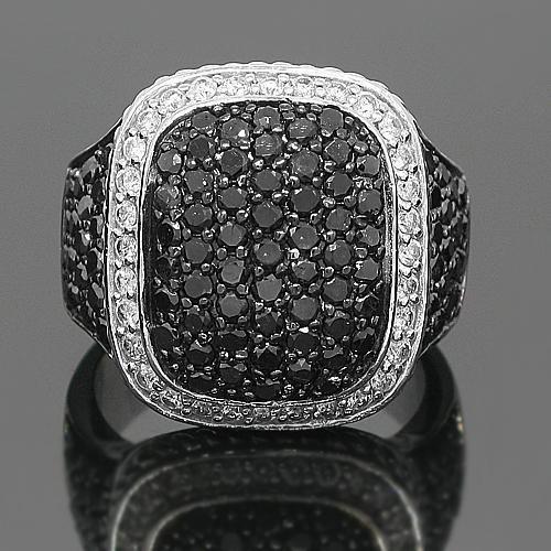 10K White Solid Gold Mens Diamond Ring with Black Diamonds 6.50 Ctw