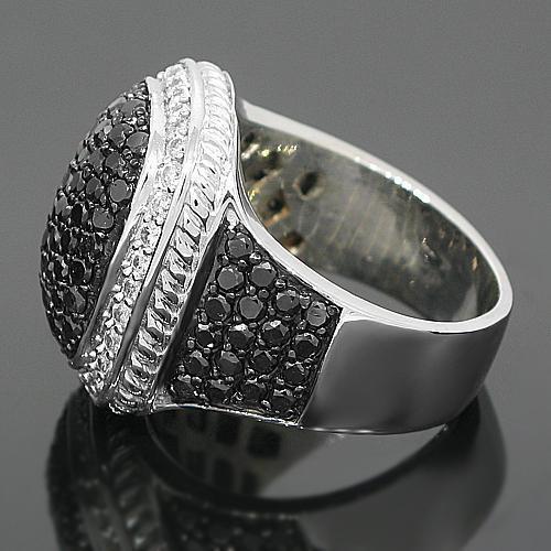 10K White Solid Gold Mens Diamond Ring with Black Diamonds 6.50 Ctw