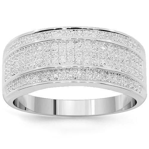 10K White Solid Gold Mens Diamond Wedding Band 0.38 Ctw