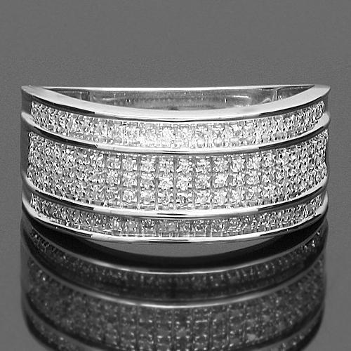 10K White Solid Gold Mens Diamond Wedding Band 0.38 Ctw