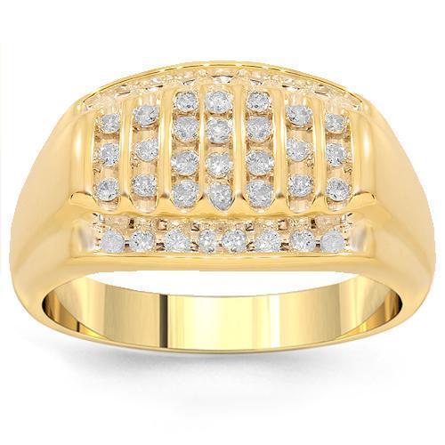10K Yellow Solid Gold Channel Mens Diamond Ring 0.50 Ctw