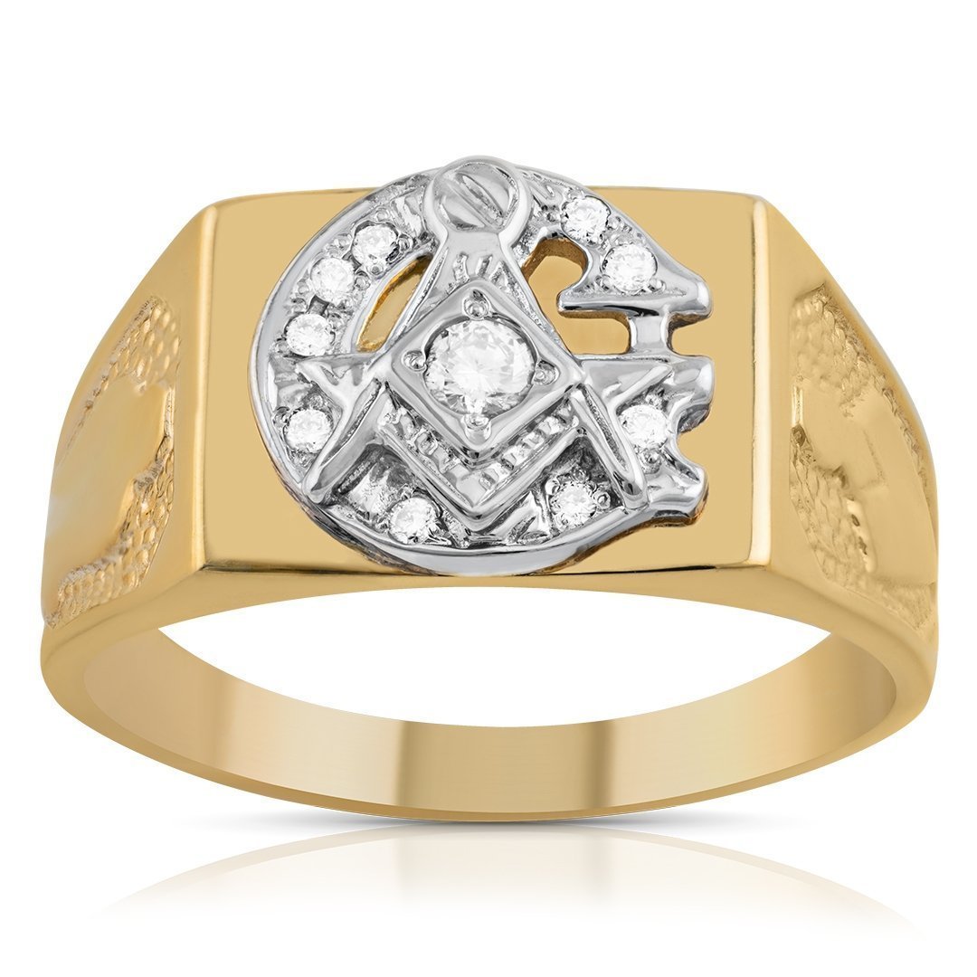 Onyx Diamond Temple Masonic Ring in 10k Yellow & White Gold – The Castle  Jewelry