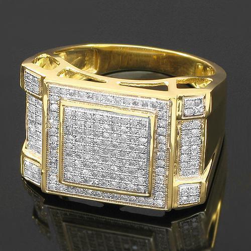 10K Yellow Solid Gold Mens Diamond Ring 0.57 Ctw
