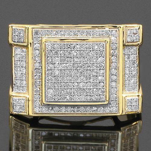 10K Yellow Solid Gold Mens Diamond Ring 0.57 Ctw