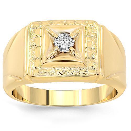 10K Yellow Solid Gold Mens Diamond Solitaire Pinky Ring 0.13 Ctw