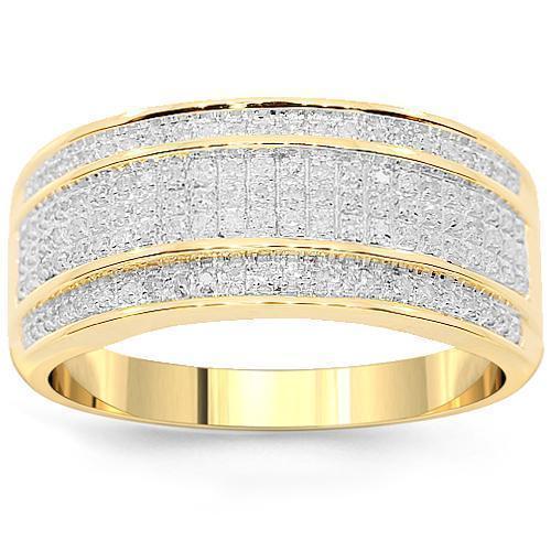 10K Yellow Solid Gold Mens Diamond Wedding Ring Band 0.38 Ctw