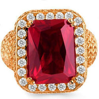 Thumbnail for 14K Large Rose Solid Gold Diamond Mens Ruby Ring 18.00 Ctw