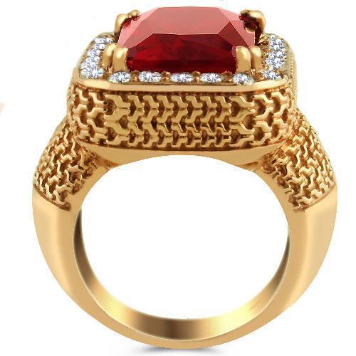 14K Large Rose Solid Gold Diamond Mens Ruby Ring 18.00 Ctw
