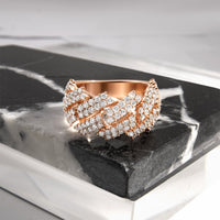 Thumbnail for 14k Rose Gold Diamond Cuban Link Half Band Ring 2.05 Ctw