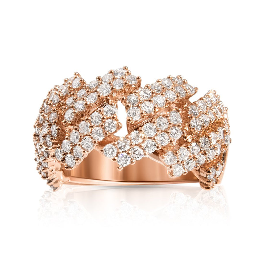 14k Rose Gold Diamond Cuban Link Half Band Ring 2.05 Ctw