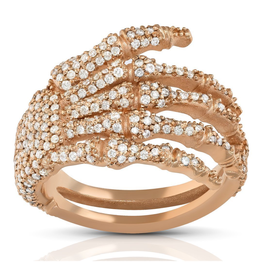 14k Rose Gold Diamond Skeleton Fingers Ring 1.38 Ctw