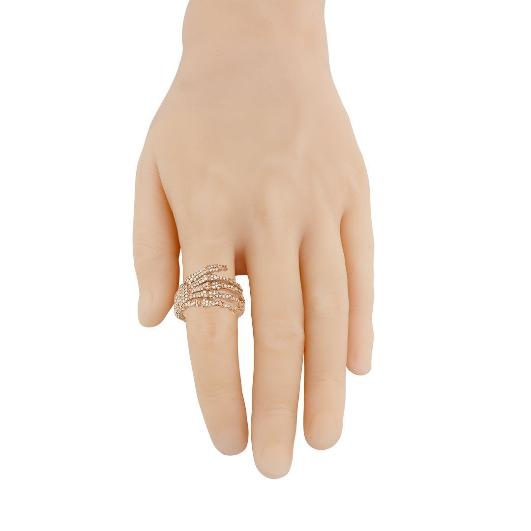 14k Rose Gold Diamond Skeleton Fingers Ring 1.38 Ctw