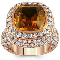 Thumbnail for 14K Rose Solid Gold Diamond Mens Cognac Citrine Ring 4.70 Ctw