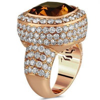 Thumbnail for 14K Rose Solid Gold Diamond Mens Cognac Citrine Ring 4.70 Ctw