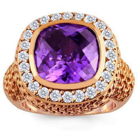 Thumbnail for 14K Rose Solid Gold Diamond Mens Purple Amethyst Ring 4.70 Ctw