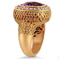 Thumbnail for 14K Rose Solid Gold Diamond Mens Purple Amethyst Ring 4.70 Ctw