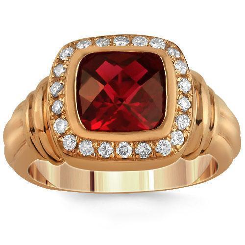 14K Rose Solid Gold Mens Diamond Ruby Pinky Ring 3.50 Ctw