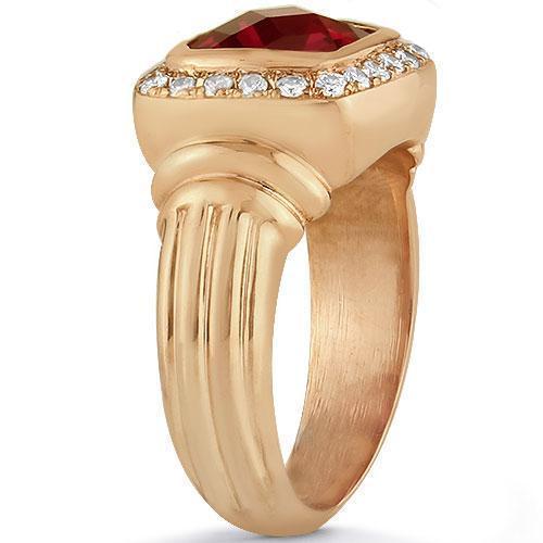 14K Rose Solid Gold Mens Diamond Ruby Pinky Ring 3.50 Ctw
