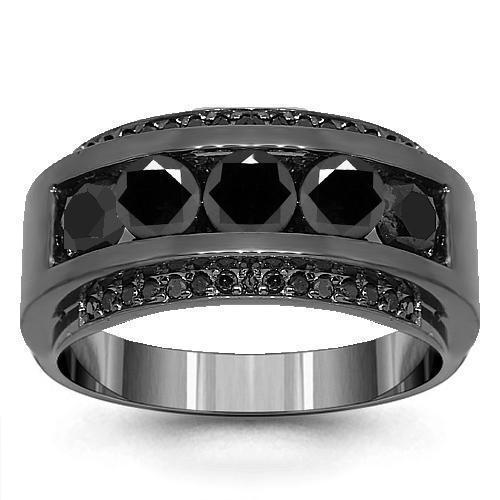 10K Solid Gold Black Rhodium Mens Black Diamond Wedding Ring Band 2.5 –  Avianne Jewelers