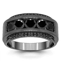 Thumbnail for 14K Solid Gold Black Rhodium Plated Mens Diamond Ring with Black Diamonds 3.50 Ctw