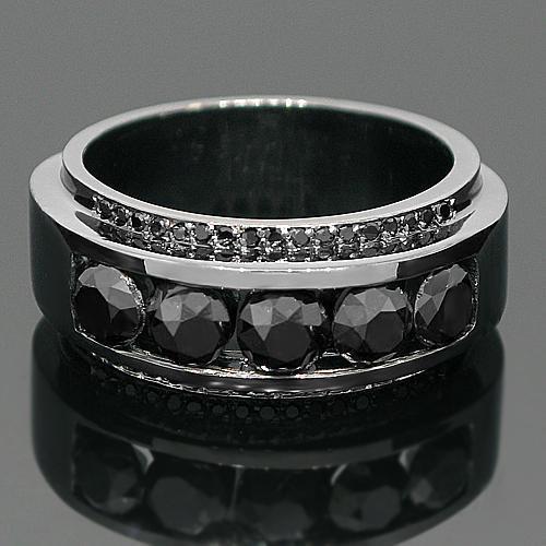 14K Solid Gold Black Rhodium Plated Mens Diamond Ring with Black Diamonds 3.50 Ctw