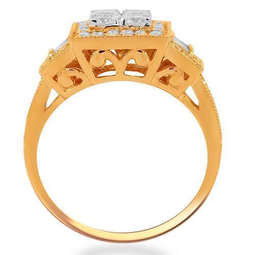 14K Solid Rose Gold Womens Diamond Cocktail Ring 1.08 Ctw