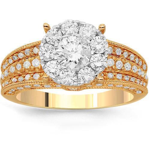 14K Solid Rose Gold Womens Diamond Cocktail Ring 1.88 Ctw