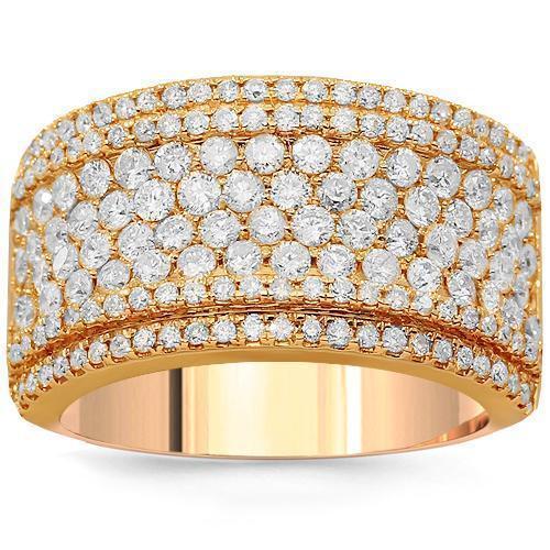 14K Solid Rose Gold Womens Diamond Cocktail Ring 1.92 Ctw