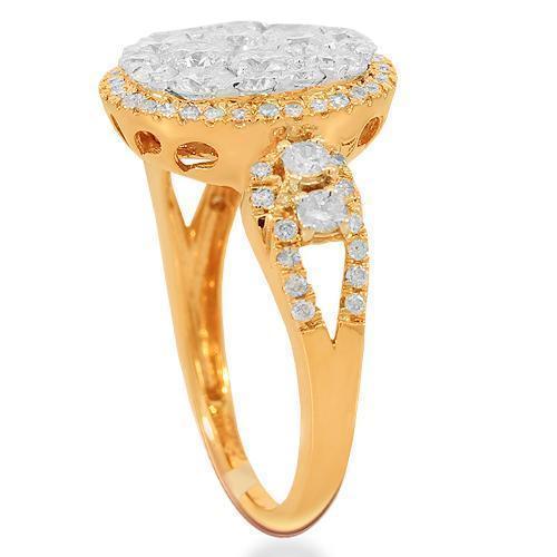 14K Solid Rose Gold Womens Diamond Cocktail Ring 1.92 Ctw
