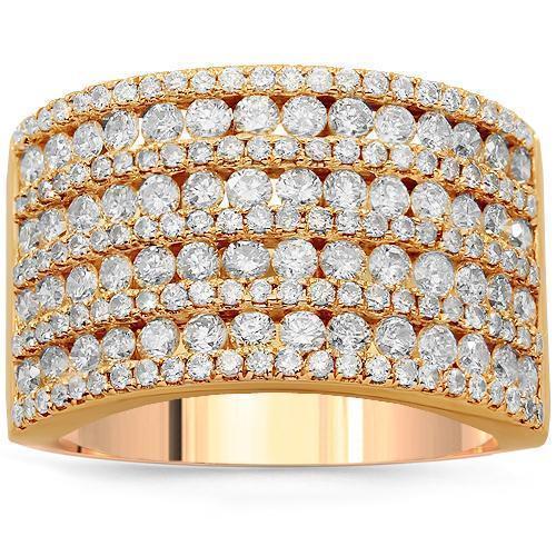 14K Solid Rose Gold Womens Diamond Cocktail Ring 2.10 Ctw