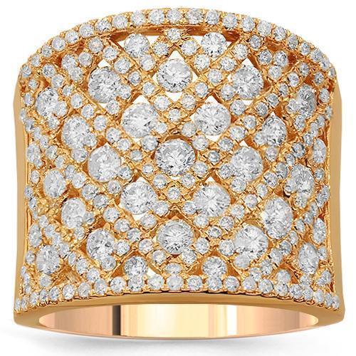 14K Solid Rose Gold Womens Diamond Cocktail Ring 2.79 Ctw